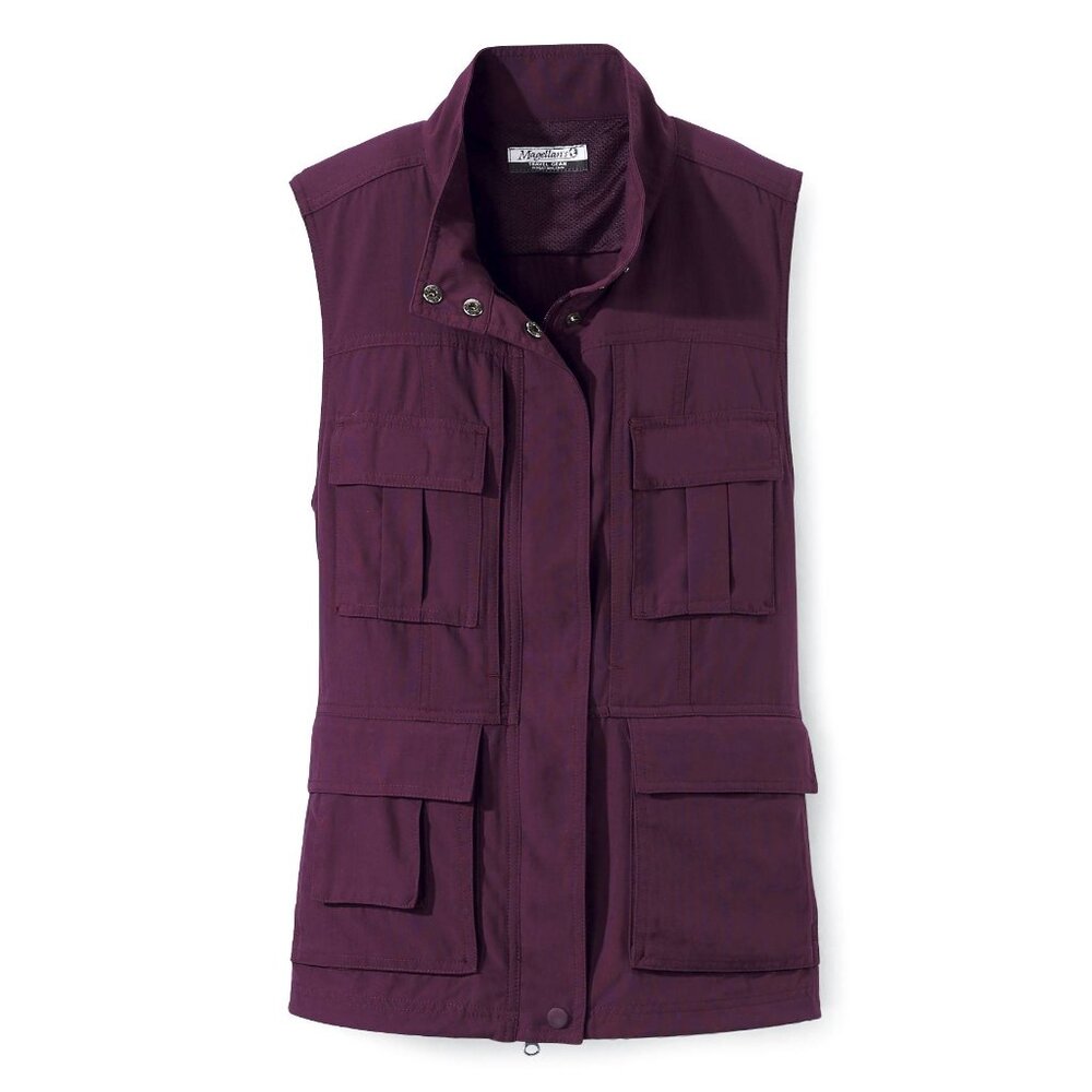 Women's RFID Traveler's Vest, 15 Pockets Two-Way Zip Front Small Blackberry